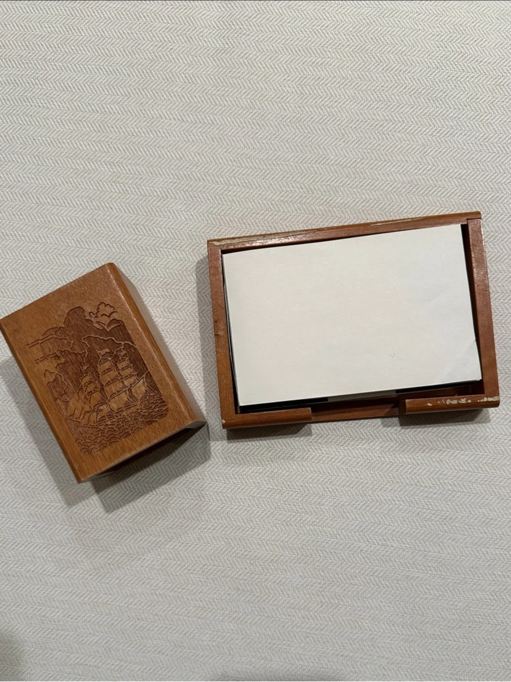 Vintage Wooden Sailboat Laser Carved Note Holder with Pen/Pencil Cup